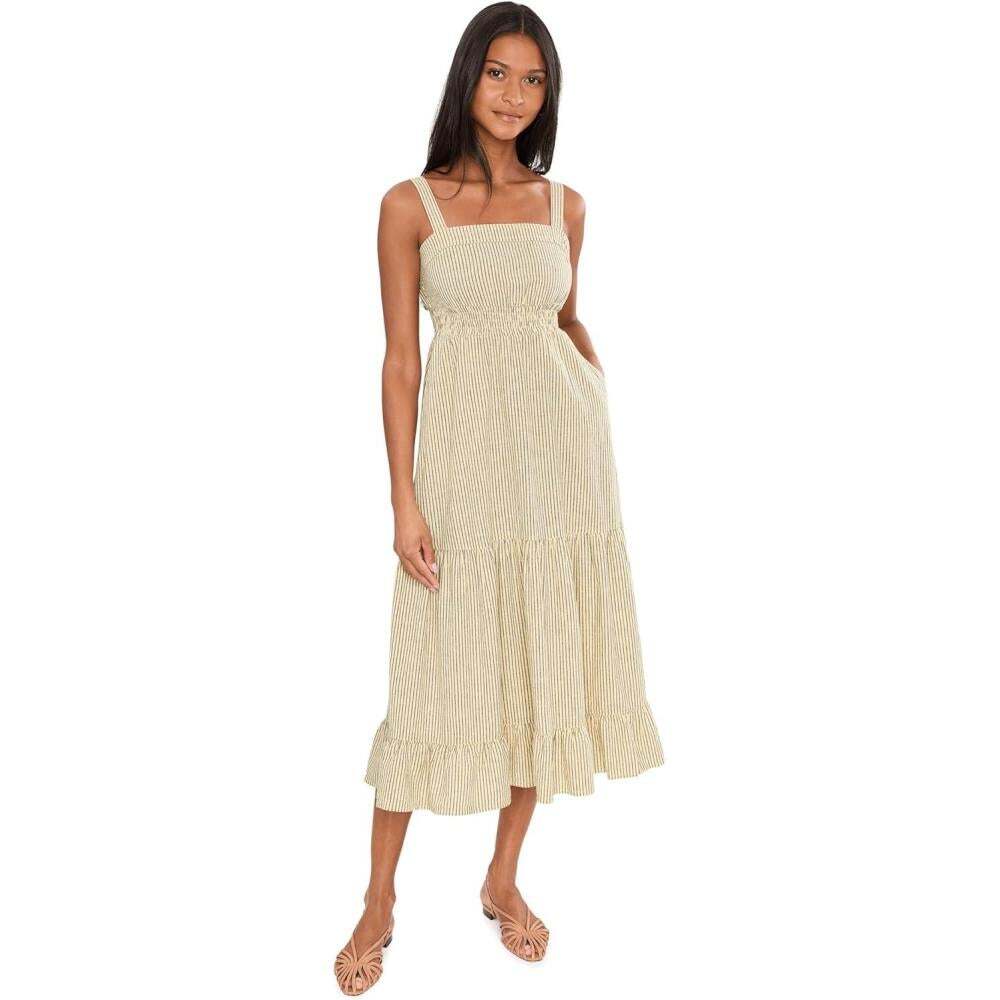 TOAD & CO Taj Hemp Tiered Midi Dress Barley Railroad Stripe Size Large NWT